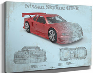 14" x 11" / Stretched Canvas Wrap Cutler West Nissan Skyline GT R Original Blueprint Art