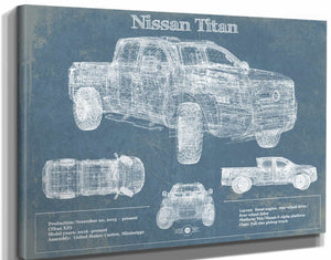 14" x 11" / Stretched Canvas Wrap Cutler West Nissan Titan Truck Vintage Blueprint Auto Print