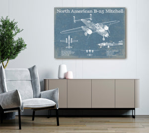 Cutler West North American B-25 Mitchell Vintage Aviation Blueprint Military Print - Custom Name and Squadron Text