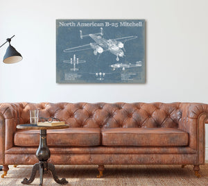Cutler West North American B-25 Mitchell Vintage Aviation Blueprint Military Print - Custom Name and Squadron Text