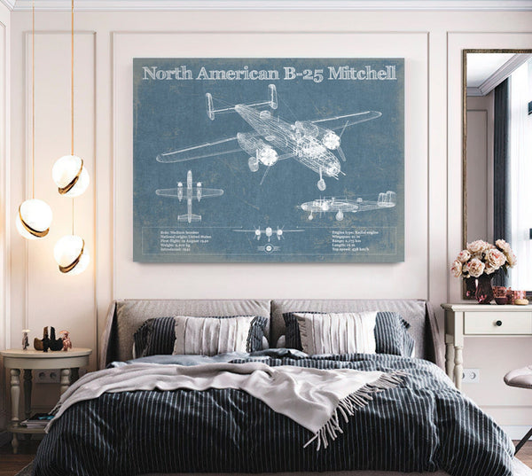 Cutler West North American B-25 Mitchell Vintage Aviation Blueprint Military Print - Custom Name and Squadron Text
