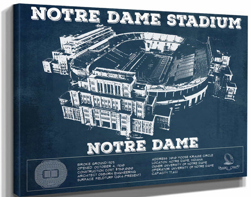 14" x 11" / Stretched Canvas Wrap Cutler West Notre Dame Stadium Vintage Art Print