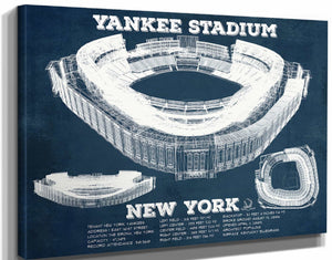 14" x 11" / Stretched Canvas Wrap Cutler West NY Yankees - Vintage Yankee Stadium Blueprint Baseball Art Print