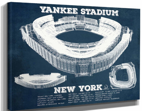 14" x 11" / Stretched Canvas Wrap Cutler West NY Yankees - Vintage Yankee Stadium Blueprint Baseball Art Print