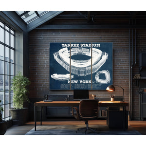 NY Yankees - Yankee Stadium Print as a 3 panel canvas wrap in an industrial loft office