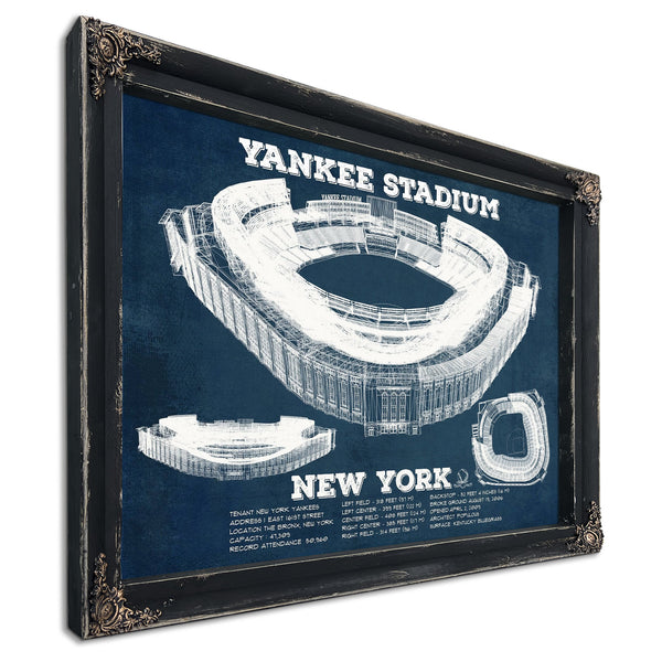 NY Yankees - Yankee Stadium Print in a distressed Vintage Black wood frame with ornate corners