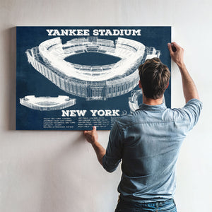 NY Yankees - Yankee Stadium Print framed in Vintage Black above a mid-century record console