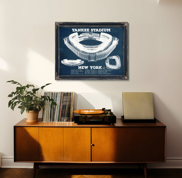 NY Yankees - Yankee Stadium Print framed in Vintage Black in a loft bedroom