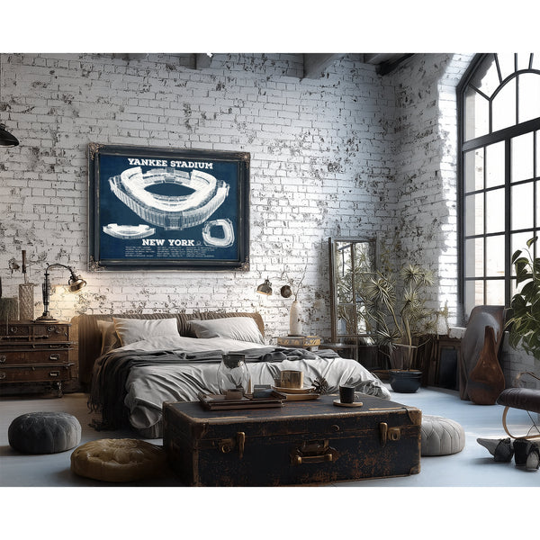 NY Yankees - Yankee Stadium Print framed in Vintage Black in a farmhouse entryway