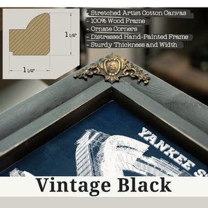 Vintage Black frame corner detail, 1.5 inch ornate wood moulding, NY Yankees - Yankee Stadium Print