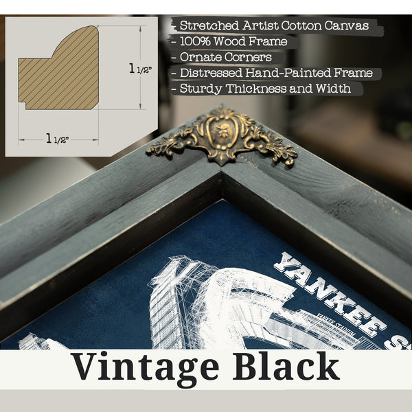 Vintage Black frame corner detail, 1.5 inch ornate wood moulding, NY Yankees - Yankee Stadium Print
