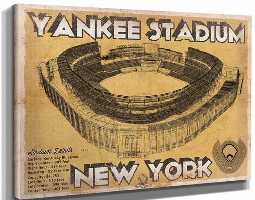 14" x 11" / Stretched Canvas Wrap Cutler West NY Yankees - Vintage Yankee Stadium Blueprint Baseball Print