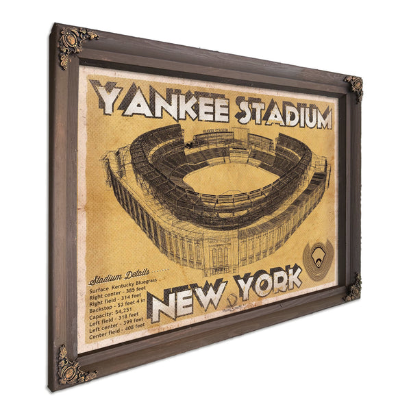 NY Yankees - Yankee Stadium Print in a Bourbon stained wood frame with antique gold corners