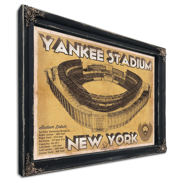 NY Yankees - Yankee Stadium Print in a distressed Vintage Black wood frame with ornate corners