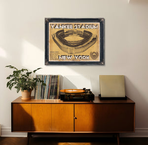 NY Yankees - Yankee Stadium Print framed in Vintage Black in a loft bedroom