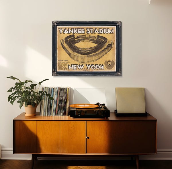 NY Yankees - Yankee Stadium Print framed in Vintage Black in a loft bedroom