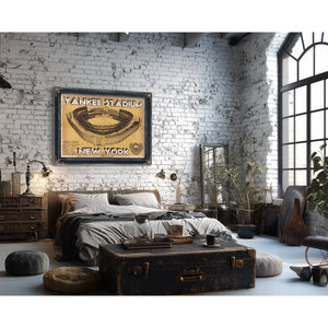 NY Yankees - Yankee Stadium Print framed in Vintage Black in a farmhouse entryway