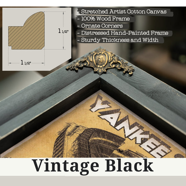 Vintage Black frame corner detail, 1.5 inch ornate wood moulding, NY Yankees - Yankee Stadium Print