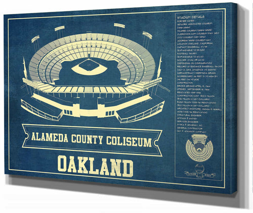 14" x 11" / Stretched Canvas Wrap Cutler West Oakland A's Alameda County Coliseum Seating Chart - Vintage Baseball Fan Print