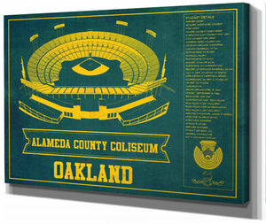 14" x 11" / Stretched Canvas Wrap Cutler West Oakland As Alameda County Coliseum Seating Chart - Vintage Baseball Fan - Team Color Print