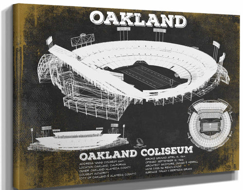 14" x 11" / Stretched Canvas Wrap Cutler West Oakland Raiders Team Color Alameda County Coliseum Seating Chart - Vintage Football Print
