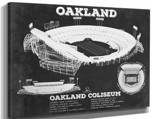 14" x 11" / Stretched Canvas Wrap Cutler West Oakland Raiders Team Color Alameda County Coliseum Seating Chart - Vintage Football Print