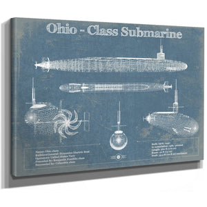 Ohio SSBN Nuclear Ballistic Missile Submarine Naval Print as a stretched canvas wrap with gallery wrapped edges