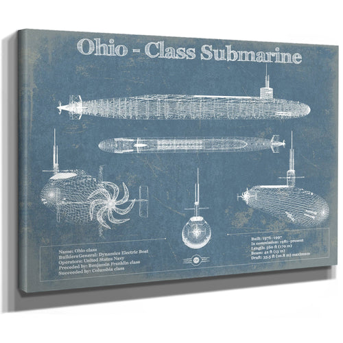 Ohio SSBN Nuclear Ballistic Missile Submarine Naval Print as a stretched canvas wrap with gallery wrapped edges