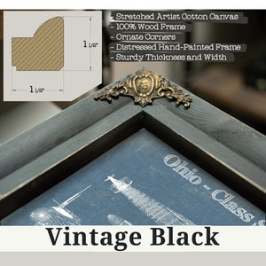 Vintage Black frame corner detail, 1.5 inch ornate wood moulding, Ohio SSBN Nuclear Ballistic Missile Submarine Naval Print