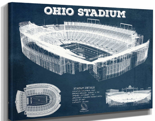 14" x 11" / Stretched Canvas Wrap Cutler West Ohio State Buckeyes Art - Ohio Stadium Vintage Stadium Blueprint Art Print