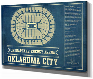 14" x 11" / Stretched Canvas Wrap Cutler West Oklahoma City Thunder - Chesapeake Energy Arena Vintage Basketball Blueprint NBA Print