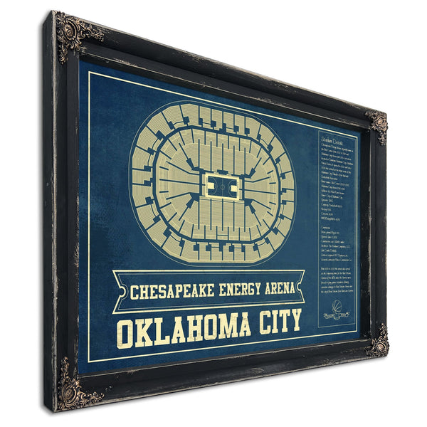 Oklahoma City Thunder - Chesapeake Energy Arena Print in a distressed Vintage Black wood frame with ornate corners