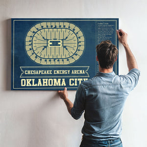 Oklahoma City Thunder - Chesapeake Energy Arena Print framed in Vintage Black above a mid-century record console