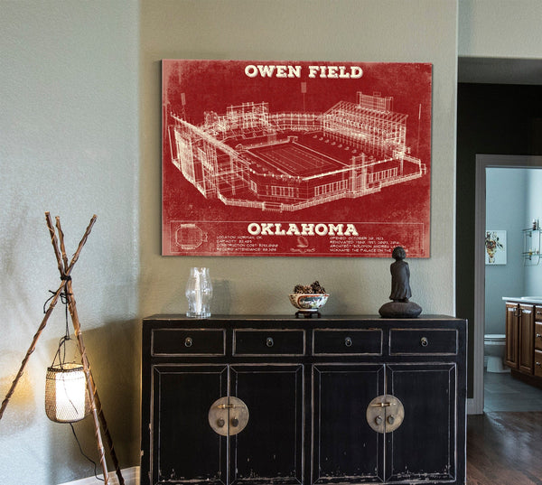 Cutler West Oklahoma Sooners Football - Gaylord Family Oklahoma Memorial Vintage Stadium Blueprint Art Print (Copy)