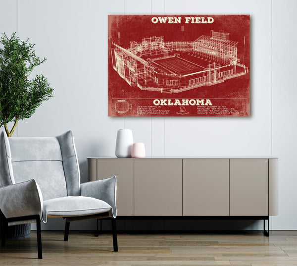 Cutler West Oklahoma Sooners Football - Gaylord Family Oklahoma Memorial Vintage Stadium Blueprint Art Print (Copy)