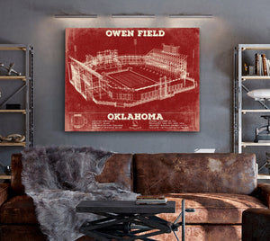 Cutler West Oklahoma Sooners Football - Gaylord Family Oklahoma Memorial Vintage Stadium Blueprint Art Print (Copy)
