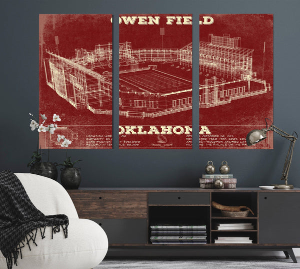 Cutler West Oklahoma Sooners Football - Gaylord Family Oklahoma Memorial Vintage Stadium Blueprint Art Print (Copy)