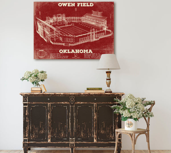 Cutler West Oklahoma Sooners Football - Gaylord Family Oklahoma Memorial Vintage Stadium Blueprint Art Print (Copy)