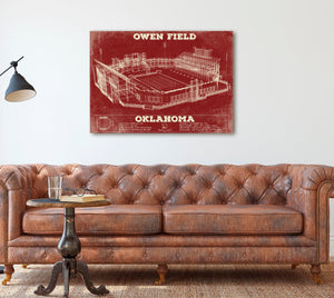 Cutler West Oklahoma Sooners Football - Gaylord Family Oklahoma Memorial Vintage Stadium Blueprint Art Print (Copy)