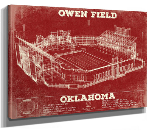 14" x 11" / Stretched Canvas Wrap Cutler West Oklahoma Sooners Football - Gaylord Family Oklahoma Memorial Vintage Stadium Blueprint Art Print (Copy)