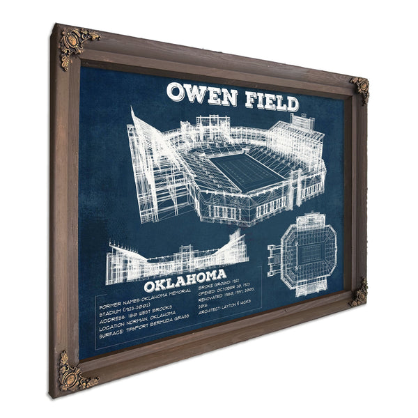 Oklahoma Sooners Football Gaylord Family Oklahoma Print in a Bourbon stained wood frame with antique gold corners