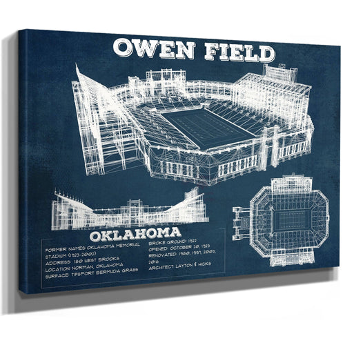 Oklahoma Sooners Football Gaylord Family Oklahoma Print as a stretched canvas wrap with gallery wrapped edges