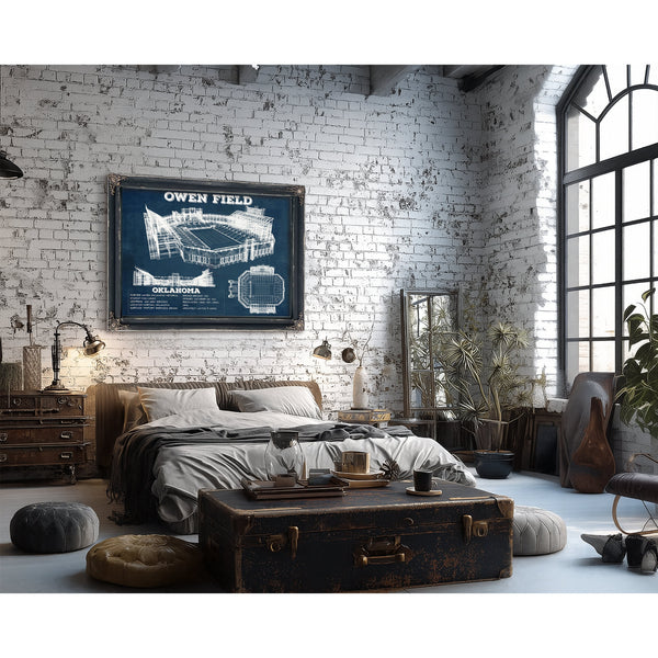Oklahoma Sooners Football Gaylord Family Oklahoma Print framed in Vintage Black in a farmhouse entryway