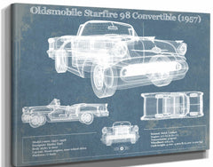 14" x 11" / Stretched Canvas Wrap Cutler West Oldsmobile Starfire 98 Convertible (1957) Blueprint Vintage Auto Print