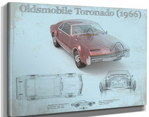 14" x 11" / Stretched Canvas Wrap Cutler West Oldsmobile Toronado (1966) Car Original Blueprint Art
