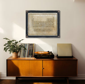 Original Food Periodic Table of Elements Print framed in Vintage Black in a loft bedroom