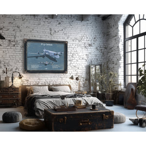 P-3 Orion Blueprint Aircraft Print framed in Vintage Black in a farmhouse entryway