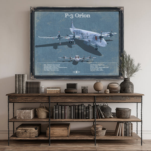 P-3 Orion Blueprint Aircraft Print canvas print size guide 24x18 36x24 48x36 inches