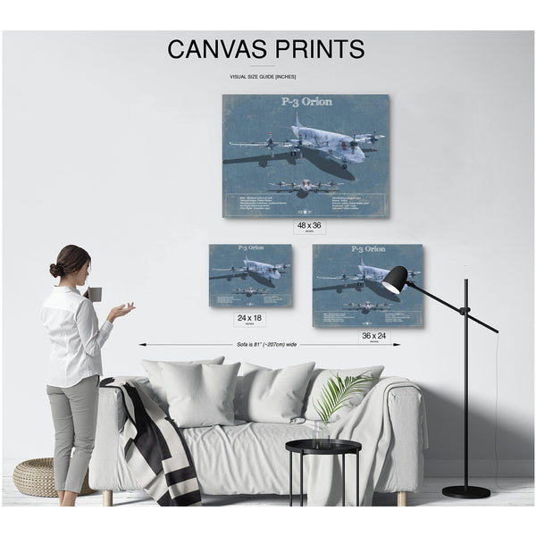 P-3 Orion Blueprint Aircraft Print displayed on a wall