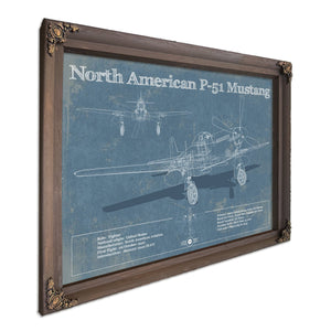 P-51 Mustang Fighter Plane Print in a Bourbon stained wood frame with antique gold corners